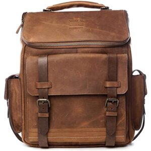 VELEZ Top Grain Leather Backpack for Men - 15 Inch Laptop Bag - Brown Designer Bookbag - Archaeology Vintage Travel Rucksack - Casual Daypack for Women