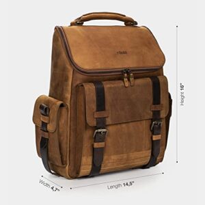 VELEZ Top Grain Leather Backpack for Men - 15 Inch Laptop Bag - Brown Designer Bookbag - Archaeology Vintage Travel Rucksack - Casual Daypack for Women