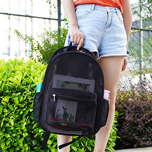 Heavy Duty Mesh Backpack, See Through College Student Backpack with Padded Shoulder Straps for Swimming, Outdoor Sports