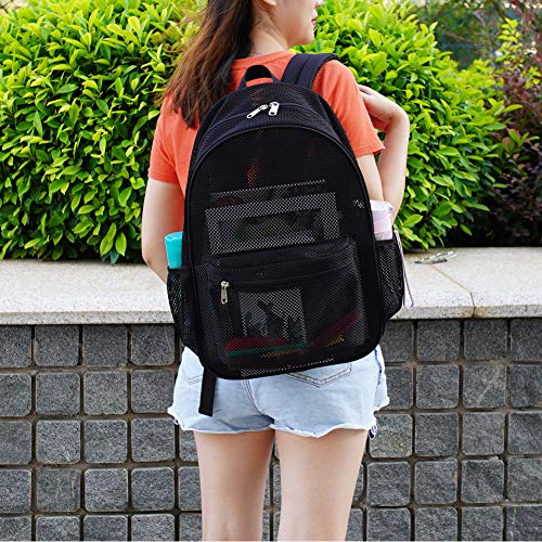 Heavy Duty Mesh Backpack, See Through College Student Backpack with Padded Shoulder Straps for Swimming, Outdoor Sports