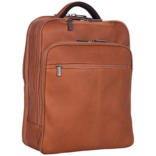 Kenneth Cole REACTION Manhattan Commuter Slim Backpack 16" Laptop Computer & Tablet Travel, Business, Work, School Bookbag, Cognac, Colombian Leather