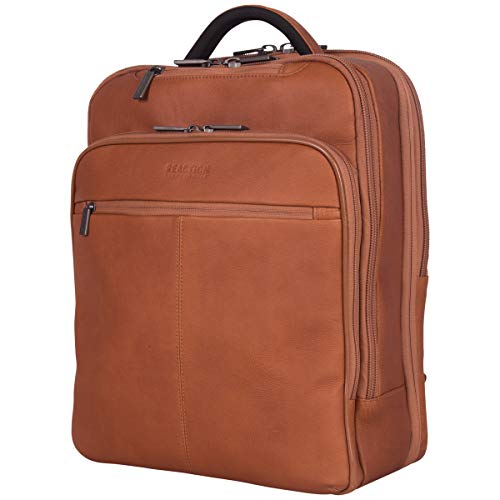 Kenneth Cole REACTION Manhattan Commuter Slim Backpack 16" Laptop Computer & Tablet Travel, Business, Work, School Bookbag, Cognac, Colombian Leather