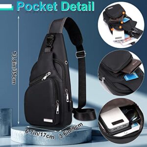 redaica Sling Bag Crossbody Backpack for Women Men Chest Bag Hiking Bag with USB Charging Port for Walking Camping Biking Travel Sports Running Cycling, Black