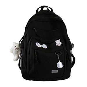 gaxos cute aesthetic backpacks for teens laptop black backpacks middle school bag student bear pin book bags