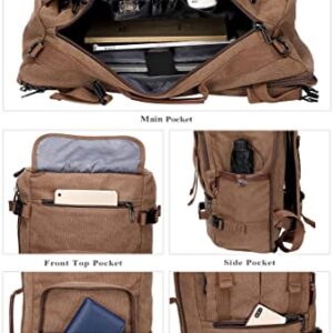 WITZMAN Canvas Backpack Vintage Travel Backpack Large Laptop Bags Convertible Shoulder Rucksack (A519-1 Brown)