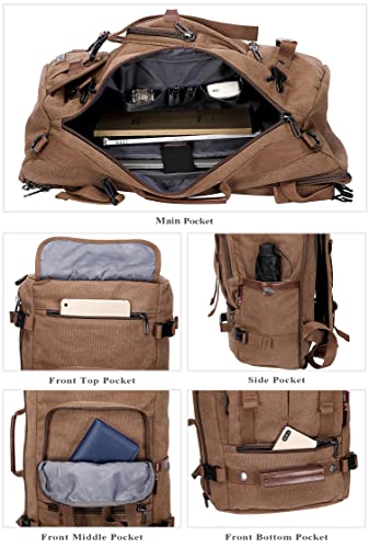 WITZMAN Canvas Backpack Vintage Travel Backpack Large Laptop Bags Convertible Shoulder Rucksack (A519-1 Brown)