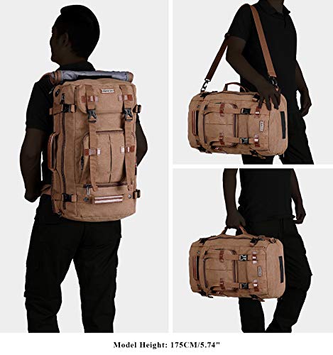 WITZMAN Canvas Backpack Vintage Travel Backpack Large Laptop Bags Convertible Shoulder Rucksack (A519-1 Brown)