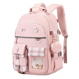 kidnuo backpack for girls, 15.6 inch laptop school bag kids kindergarten elementary college backpacks large bookbags for teen girls women students casual travel daypacks (pink l)