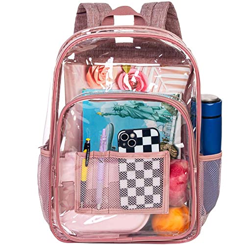 Clear Backpack, Heavy Duty Transparent Bookbag, See Through PVC Backpacks for Women - Pink