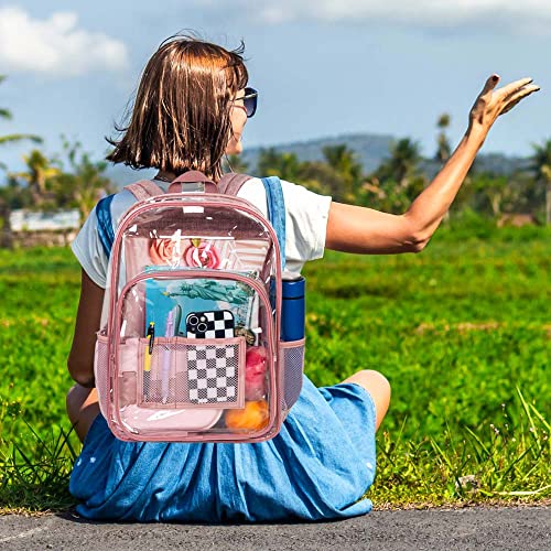 Clear Backpack, Heavy Duty Transparent Bookbag, See Through PVC Backpacks for Women - Pink