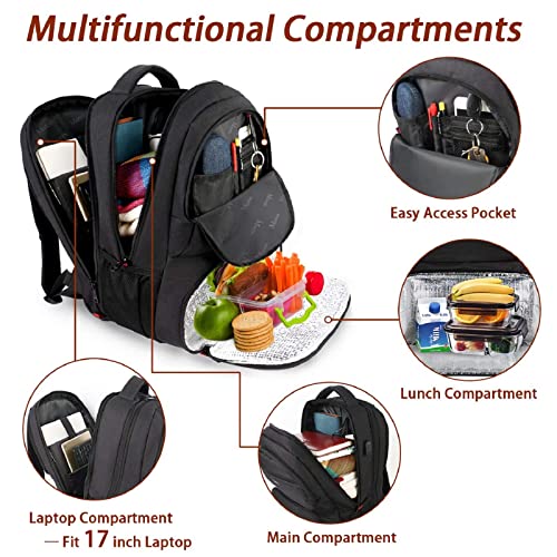 MATEIN Lunch Backpack for Men, 17 Inch Insulated Cooler Backpack Lunch Box Backpack with USB Charging Port, Water Resistant Computer School Bookbag College Laptop Backpack Gifts for Travel Picnic Work