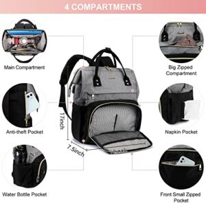LOVEVOOK Laptop Backpack Purse for Women, 17 Inch Computer Business Backpacks Stylish School Bookbag, Teacher Doctor Nurse Bags for Work, Casual Daypack Backpack with USB Port,Grey-Black