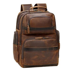 tiding men’s vintage leather backpack 15.6″ laptop bag large capacity business travel hiking shoulder daypacks