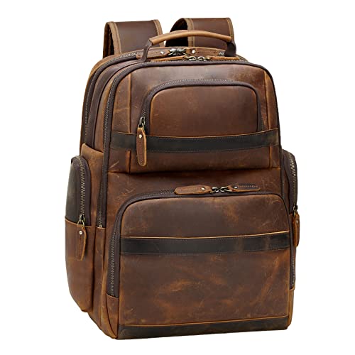 TIDING Men's Vintage Leather Backpack 15.6" Laptop Bag Large Capacity Business Travel Hiking Shoulder Daypacks