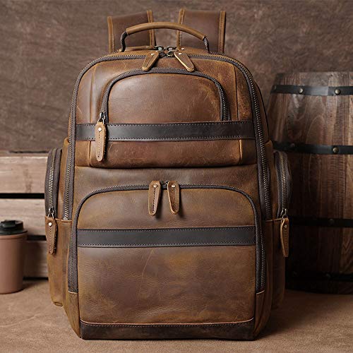 TIDING Men's Vintage Leather Backpack 15.6" Laptop Bag Large Capacity Business Travel Hiking Shoulder Daypacks