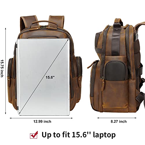 TIDING Men's Vintage Leather Backpack 15.6" Laptop Bag Large Capacity Business Travel Hiking Shoulder Daypacks