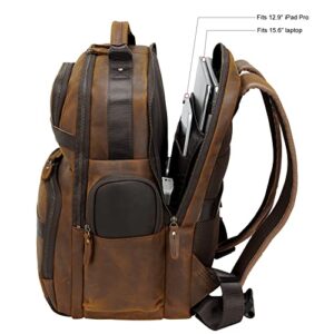 TIDING Men's Vintage Leather Backpack 15.6" Laptop Bag Large Capacity Business Travel Hiking Shoulder Daypacks