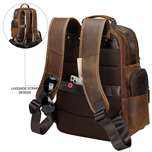 TIDING Men's Vintage Leather Backpack 15.6" Laptop Bag Large Capacity Business Travel Hiking Shoulder Daypacks