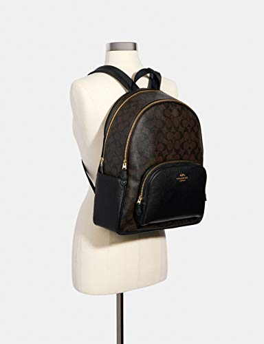 Coach Women's Large Court Backpack in Signature Canvas (Brown - Black)