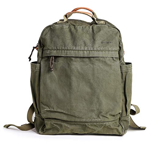 Gootium Canvas Backpack for Women Vintage Style Zipper Bag Men's Casual Daypack Cloth Outdoor Travel Rucksack, Olive