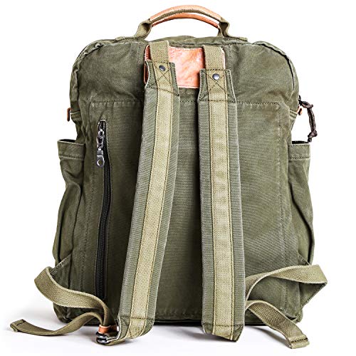 Gootium Canvas Backpack for Women Vintage Style Zipper Bag Men's Casual Daypack Cloth Outdoor Travel Rucksack, Olive