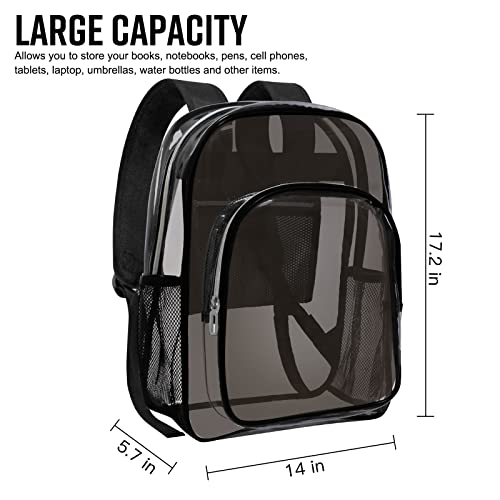 HEEYA Clear Backpack Heavy Duty Transparent Backpack for School Security Sports Work Travel Stadium College - Black