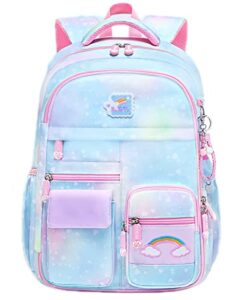 girls backpack, school backpacks 16*11.5*7.5in for girls, cute book bag with compartments for teen girl kid students elementary middle school, kids’ school bag, blue
