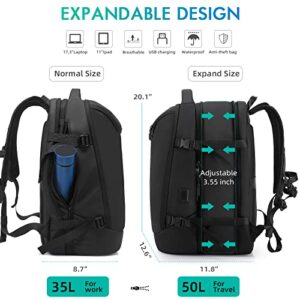 TANGCORLE Travel Carry on Backpack 50L Expandable Flight Approved Backpacks 17.3 inch Laptop and USB Charging Port bags Water Resistant Business Back Pack for Women & Men…