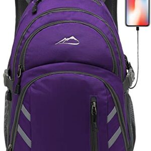 Backpack Bookbag for School College Laptop Travel Student ,Fit Laptop Up to 15.6 inch with USB Charging Port Multi Compartment Anti theft, Gift for Women Men (Purple)