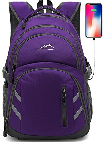 Backpack Bookbag for School College Laptop Travel Student ,Fit Laptop Up to 15.6 inch with USB Charging Port Multi Compartment Anti theft, Gift for Women Men (Purple)