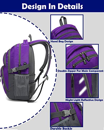 Backpack Bookbag for School College Laptop Travel Student ,Fit Laptop Up to 15.6 inch with USB Charging Port Multi Compartment Anti theft, Gift for Women Men (Purple)