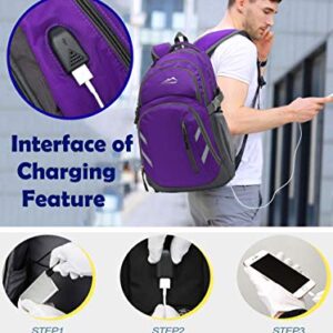 Backpack Bookbag for School College Laptop Travel Student ,Fit Laptop Up to 15.6 inch with USB Charging Port Multi Compartment Anti theft, Gift for Women Men (Purple)