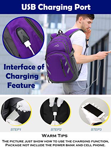 Backpack Bookbag for School College Laptop Travel Student ,Fit Laptop Up to 15.6 inch with USB Charging Port Multi Compartment Anti theft, Gift for Women Men (Purple)