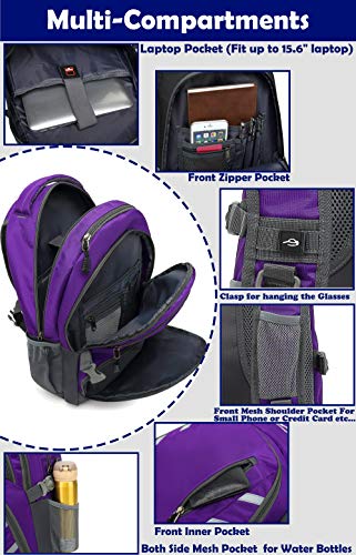 Backpack Bookbag for School College Laptop Travel Student ,Fit Laptop Up to 15.6 inch with USB Charging Port Multi Compartment Anti theft, Gift for Women Men (Purple)