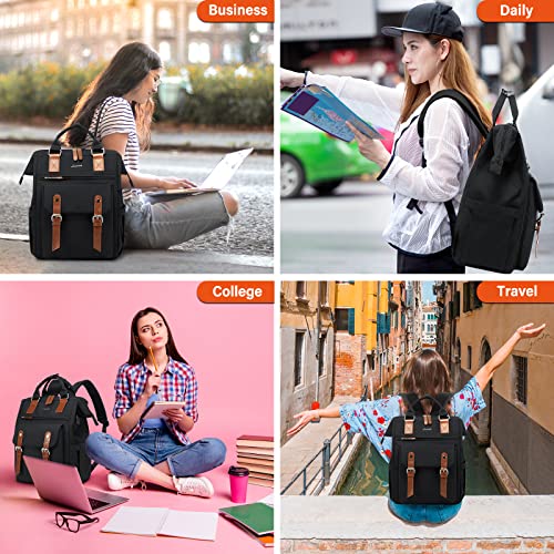 LOVEVOOK Laptop Backpack Purse for Women Work Travel Commuter Backpack College School Business Computer Bag Doctor Nurse Bags Student Bookbag , 15.6 Inch, Black-brown