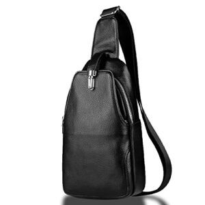 dk86 leather sling backpack chest crossbody shoulder bag travel daypack for men and women – black 1