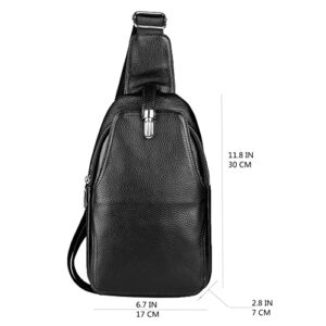 DK86 Leather Sling Backpack Chest Crossbody Shoulder Bag Travel Daypack for Men and Women - Black 1