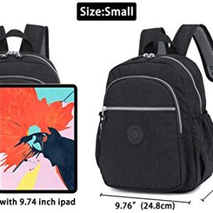 Small Nylon Backpack Mini Casual Lightweight Daypack Backpacks for Women and Girls (Black)