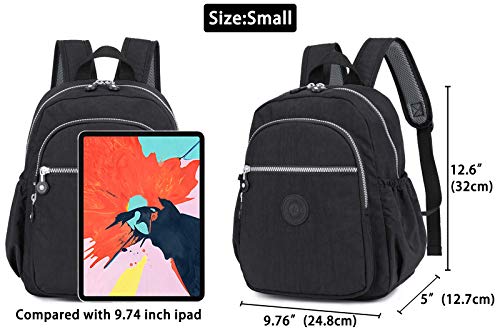 Small Nylon Backpack Mini Casual Lightweight Daypack Backpacks for Women and Girls (Black)