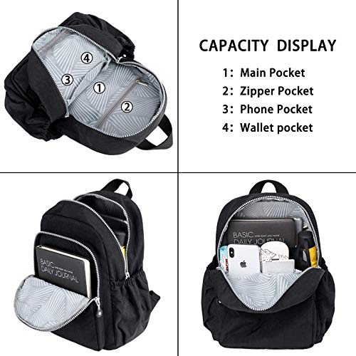 Small Nylon Backpack Mini Casual Lightweight Daypack Backpacks for Women and Girls (Black)