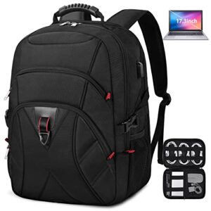 laptop backpack 17 inch with cable organizers large travel backpack for men women tsa friendly waterproof backpack with usb charging port work college business computer bag for 17.3 inch laptop, black