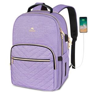 matein laptop backpack for women, anti theft 15.6 inch college school bookbag for girls with usb charging port, water resistant stylish travel computer work backpack with rfid pocket for nurse, purple