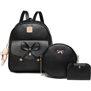 maccinelo cute pu leather 3pcs set backpack mini purse shoulder bag for women teen girls