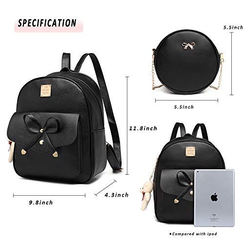 MACCINELO Cute PU leather 3pcs set backpack mini purse shoulder bag for women teen girls