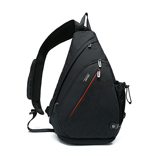 TUDEQU Sling Bag Crossbody Sling Backpack with USB Charging Port, Water Resistant Shoulder Bag Outdoor Travel Hiking Daypack with Wet Pocket Men Women