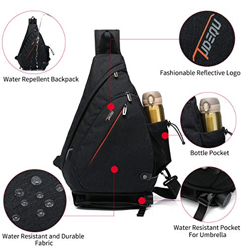 TUDEQU Sling Bag Crossbody Sling Backpack with USB Charging Port, Water Resistant Shoulder Bag Outdoor Travel Hiking Daypack with Wet Pocket Men Women