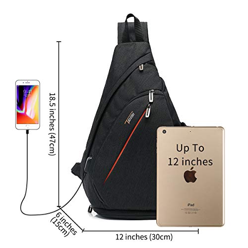 TUDEQU Sling Bag Crossbody Sling Backpack with USB Charging Port, Water Resistant Shoulder Bag Outdoor Travel Hiking Daypack with Wet Pocket Men Women