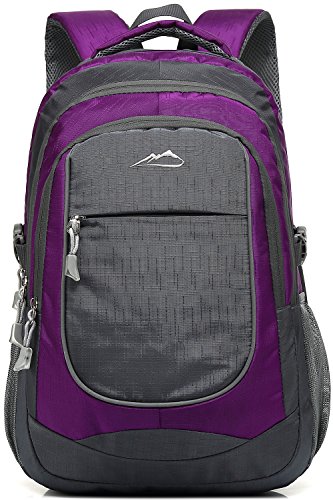 Backpack Bookbag for School College Student Sturdy Travel Business Hiking Fit Laptop Up to 15.6 Inch Multi Compartment Gifts for Men Women Night Light Reflective (Purple A)