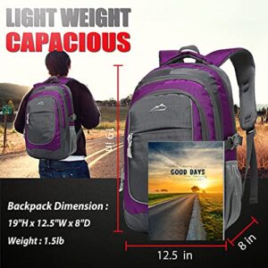 Backpack Bookbag for School College Student Sturdy Travel Business Hiking Fit Laptop Up to 15.6 Inch Multi Compartment Gifts for Men Women Night Light Reflective (Purple A)