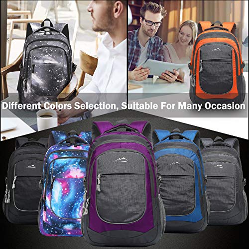 Backpack Bookbag for School College Student Sturdy Travel Business Hiking Fit Laptop Up to 15.6 Inch Multi Compartment Gifts for Men Women Night Light Reflective (Purple A)